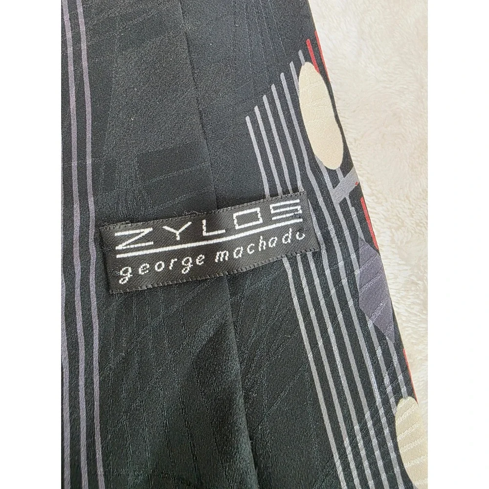 Zylos George‎ Machado Mens Silk Tie Black Grey Geometric Abstract Circles